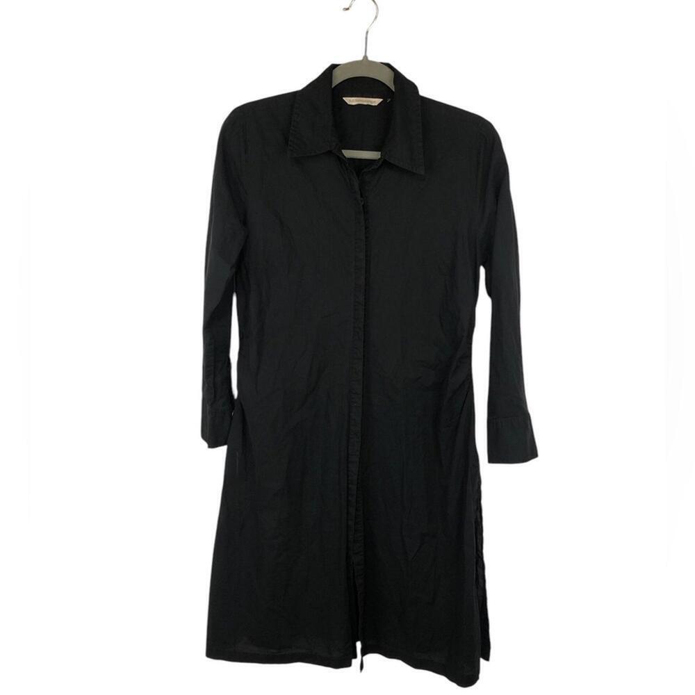 Soft Surroundings Lightweight Black Cotton Shirt Dress/Tunic Deep Side Slits